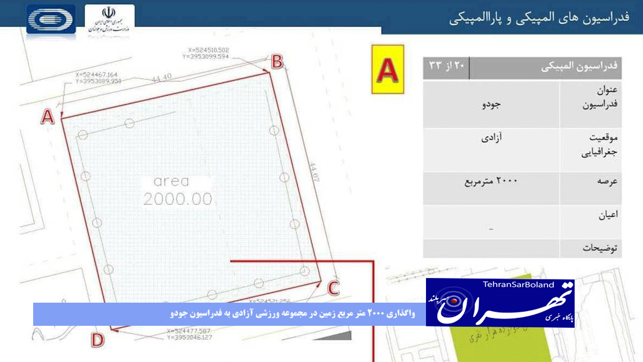 واگذاری ۲۰۰۰ متر مربع زمین در مجموعه ورزشی آزادی به فدراسیون جودو